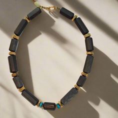 Necklace in 18k gold with Black Obsidian and Turquoise stones Evil Eye Stone, Turquoise Stones, Black Obsidian, Fine Jewelry Collection, Pendant Rings, Stunning Necklace, Beaded Necklaces, Turquoise Stone, Earring Necklace