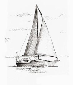 a drawing of a sailboat on the water with one person in it's seat