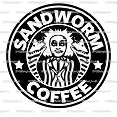 a black and white image of a coffee cup with the words sandworn coffee on it