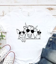 "Group of Farm Animals Shirt, Cow Pig Chicken T-Shirt, Cow Shirt, Pig Shirt, Chicken Shirt, Gift for Animal Lover Shirt, Farmer Cow Mom Gift WELCOME TO \"StyleDesignUS\" High quality and super soft, comfortable shirt. Made with top of the line vinyl and pressed with a professional grade heat press. All our simple color ones like White, Black, and Red are 100% Cotton. All our Heathered Colors are cotton/polyester blend and they are super comfy soft! SIZING AND COLORS Make sure you check our size- Cow Shirt Designs, Pig Mom Shirts, Summer Crew Neck Shirt With Character Print, Summer Shirt With Relaxed Fit And Character Print, Summer Relaxed Fit Shirt With Character Print, Funny Character Print Shirt For Summer, Summer Graphic Tee With Character Print, Pig Shirt Ideas, Funny Summer Shirt With Cartoon Print