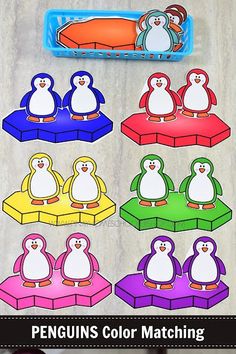 penguin color matching game for kids to play with their hands and feet, including penguins