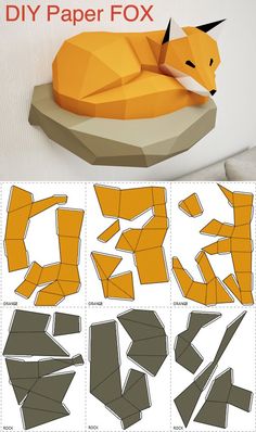 an origami fox is sitting on top of a table with instructions to make it