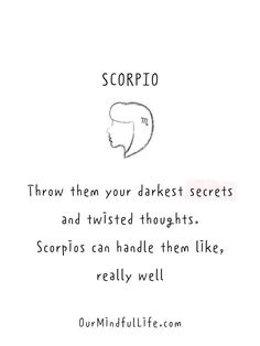 the words scorpio are written in black ink on a white background with an image of a woman's face