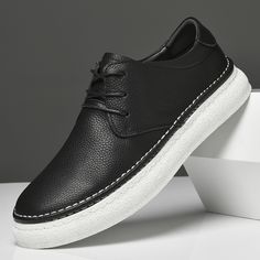 menfashionb Leather Casual Shoes For Men, Men's Leather Shoes, Black Sneakers With Rubber Sole, Casual Leather Slip-on Skate Shoes, Casual Leather Lace-up Shoes With Vulcanized Sole, Leather Slip-on Skate Shoes With Rubber Sole, Leather Skate Shoes With Rubber Sole, Leather Slip-on Walking Shoes With Vulcanized Sole, Leather Slip-on Skate Shoes With White Sole