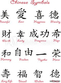 the chinese symbols are written in different languages and have been used to describe their meanings