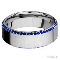 8 mm wide/High Bevel/14kt White Gold band with a Bevel Eternity arrangment of .01 carat Round Sapphire stones in a Bead setting. Pricing is set for size 10: will adjust with price of gold and size. White Gold Jewelry With Decorative Wide Band, White Gold Wide Band With Decorative Details, Formal Round Band Jewelry With Tension Setting, Formal Round Band With Tension Setting Jewelry, Formal Jewelry With Tension Setting Round Band, Formal Round Band With Tension Setting, Formal Band Jewelry With Polished Finish, Polished Band Jewelry For Formal Occasions, Formal Polished Band Jewelry