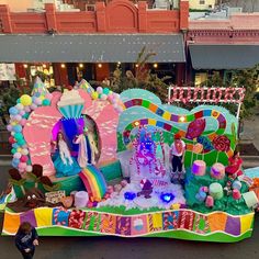 a float is decorated with candy and decorations