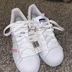 White With Pink Adidas Superstar Shoes. Size 4. With Tags. My Daughter Didn’t Like Them And Missed Returned Date. Super Star Shoes, Adidas Super Star, Adidas Superstar Pink, Adidas Super, Superstar Shoes, Adidas Shoes Superstar, Superstars Shoes, Star Shoes, Super Star