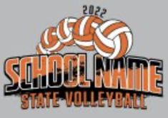 the school logo for state volleyball, which is featured in an image with orange and white balls