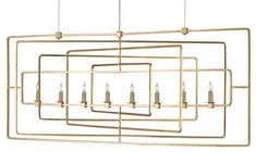 a rectangular chandelier with candles hanging from it's center and four lights on each end