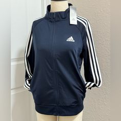 Adidas Nwt Zipped Jacket 2 Outside Pockets 2 Inside Pockets Stretched Elastic Cuff At End Of Long Sleeves Listed Under Women But Could Be Unisex Navy Adidas Long Sleeve Track Jacket, Adidas Navy Long Sleeve Track Jacket, Casual Navy Track Jacket, Adidas Navy Outerwear For Fall, Army Green Hoodie, Adidas Superstar Women, Jacket Adidas, Adidas Pullover, Adidas Zip Up