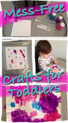 two pictures with the words mess - free crafts for toddlers and an image of a child