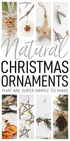 natural christmas ornaments that are super simple to make with text overlaying the image