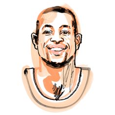 a drawing of a smiling man in orange and white