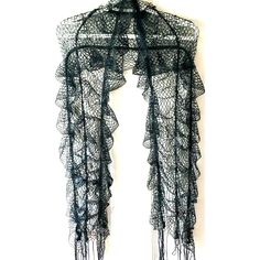 Sheer Black Mesh Scarf With Ruched Gathers And Fringed Ends, Will Make A Striking Accent To Any Outfit. Web-Like Open Weave Also Makes Scarf A Great Piece For A “Spidery” Halloween Costume. Approximate Dimensions 84” X 16” Including Fringe. Made Of 100% Shiny Luster Polyester. May Be Hand Washed In Cold Water. Nwot Bolero Jacket Wedding, Mesh Scarf, Ralph Lauren Scarves, Tie Dye Scarves, Blue Tassel, Oversized Scarf, Fur Scarf, Fringe Scarf, Wool Shawl