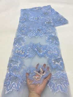 This high quality Fabric is measured in 5 Yards With Embroidered Beading and Sequin. It is soft, very delicate and beautiful. This high Quality Fabric is made with Fashion embroidered rhinestones can be used in making party wedding dresses, skirts, shawls, scarves and other other fashion apparels as you would like. Size : Length : 5 yards (180 inch). Width: 50 inch (Please allow slight deviation for the measurement data ,±1 inch) Material: 100% Polyester, Tulle Lace Fabric, Eco-Friendly embroide Blue Embroidered Wedding Fabric With Rhinestones, Dress Sew, Sewing Wedding Dress, Beaded Lace Fabric, Fabric Butterfly, Bridal Lace Fabric, Lace Fabrics, For Wedding Dress, Butterfly Fairy