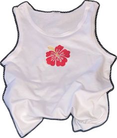 White Cotton Top With Hibiscus Print, Summer Vacation Tank Top With Floral Embroidery, Summer Tank Top With Floral Embroidery For Vacation, Spring Floral Embroidery Tank Top, Embroidered Cotton Tank Top For Beach, Summer Floral Embroidery Tank Top For Vacation, Floral Embroidered Tank Top For Spring, Sleeveless Cotton Tops For Beach Season, Embroidered Beach Tank Top For Spring