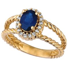 a gold ring with a blue stone and diamonds