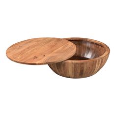 two wooden bowls sitting on top of each other