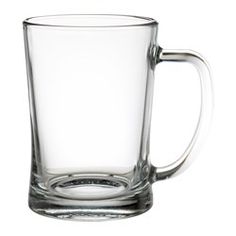 a clear glass mug on a white background