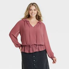 This Long-Sleeve Blouse from Universal Thread™ makes a great pick for everyday wear. This chiffon blouse features a V-neckline with a tie closure and cuffed long sleeves for a lovely aesthetic. Crafted from lightweight fabric in a casual fit for breathable comfort, this blouse comes with smocked detailing at the hem for a flattering silhouette. Universal Thread™: Found exclusively at Target. Lovely Aesthetic, Dark Mauve, Tie Front Blouse, Chiffon Blouse, V Neck Blouse, Casual Fit, Universal Thread, Shop Blouses, Casual Fits