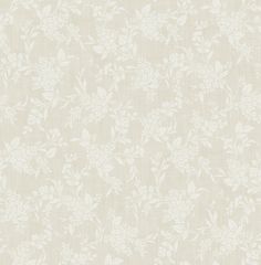 a wallpaper with white flowers and leaves on the side, in an off - white color