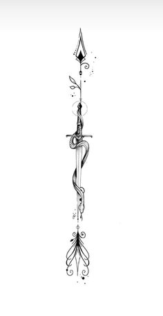 a drawing of a dagger with an arrow on it