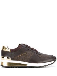 Brown and gold-toned suede monogram sneakers from Michael Michael Kors. | MICHAEL Michael Kors Monogram Sneakers Michael Kors Tennis Shoes, Tenis Mk Michael Kors, Michael Kors Shoes Sneakers Outfits, Michael Kors Sneakers Outfit, Outfit Tenis, Mk Shoes, Michael Kors Sneakers, Ps4 Console, Brown Sneakers