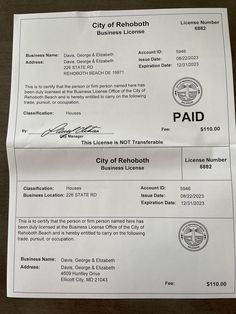 two checks from the city of rehoboth