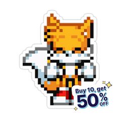 a sticker with an image of a cat in pixel art on it's back