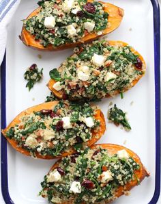 baked sweet potatoes with spinach and feta cheese