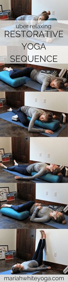 a woman is doing yoga poses on the floor