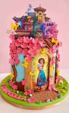 a birthday cake decorated with an image of a princess