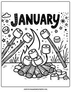 marshmallows over the fire January Coloring Pages, Snowman Coloring, Snowman Coloring Pages, Printable Pages, It's Cold Outside, Indoor Activities, Cold Outside, New Year Celebration, It's Cold