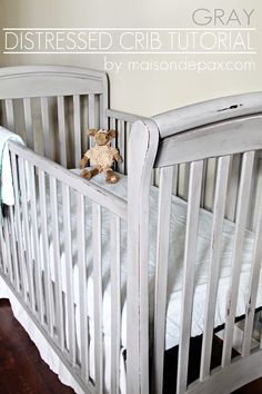 Crib Makeover, Gray Crib, Pottery Barn Style, Grey Crib, Country Chic Paint, Baby Diy, Crib Mattress, Nursery Inspiration