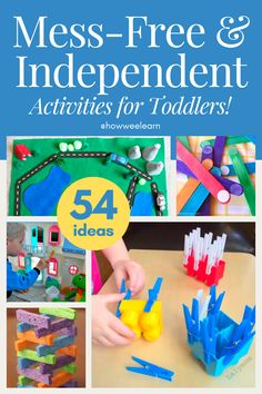 the cover of mess - free and independent activities for toddlers with pictures of toys