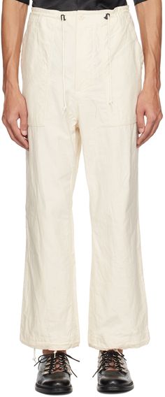 Find NEEDLES Off- Fatigue Trousers on Editorialist. Slubbed cotton canvas trousers. · Bungee-style drawstring at elasticized waistband · Four-pocket styling · Zip-fly · Logo graphic embroidered at front · Drawstring at cuffs Supplier color: White Thar Desert, Fly Logo, White Brand, Mens Activewear, Curator Style, Logo Graphic, Bottoms Pants, Cotton Twill, Track Pants