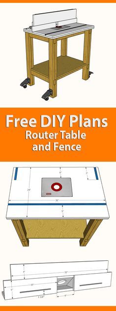 an image of a table and bench with the text free diy plans router table and fence