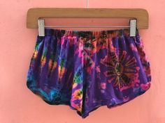 "-95% rayon & 5% spandex -Made in Thailand -Waist:24\"-38\" -Length: 8\" -Fits S/M/L Matching crop top available Please visit our shop at https://www.etsy.com/listing/703630347/tie-dye-crop-top-festival-top-spandex?ref=related-2&pro=1&frs=1" Summer Purple Athletic Shorts With Built-in Shorts, Bohemian Stretch Short Bottoms, Fitted Bohemian Shorts For Festivals, Bohemian Fitted Shorts For Festival, Bohemian Stretch Shorts, Fitted Bohemian Festival Shorts, Bohemian Fitted Festival Shorts, Stretch Bottoms For Summer Music Festival, Hippie Festival Bottoms With Built-in Shorts