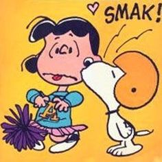 a cartoon character kissing a dog on the nose