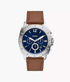 Privateer Chronograph Brown Leather Watch - BQ2819 Leather Chronograph Watch With Subdials For Everyday, Leather Chronograph Watch For Everyday, Everyday Leather Chronograph Watch With Analog Display, Leather Chronograph Watch With Analog Display For Everyday Use, Brown Leather Chronograph Watch Accessories, Leather Chronograph Watch For Outdoor, Blue Leather Chronograph Watch With Tachymeter, Brown Chronograph Watch, Modern Blue Leather Chronograph Watch