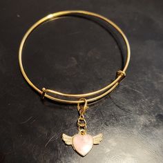 The Charm Is Included With The Bracelet. Additional Charms Are For Sale And Will Be Discounted If Purchased With The Bracelet. Adjustable Pink Heart Bangle Bracelet, Pink Heart Bangle Bracelet For Valentine's Day, Pink Heart Bangle For Valentine's Day, Winged Heart, Hand Crafted Jewelry, Crafted Jewelry, Pink Gold, Womens Jewelry Bracelets, Handcrafted Jewelry