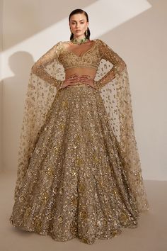 Buy Green Organza Embroidery Sequin V Neck Juliet Floral Bridal Lehenga Set For Women by Studio Iris India Online at Aza Fashions. Lehenga For Reception, Bandhani Lehenga, Gold Lehenga, Lehenga Dupatta, Wedding Lehengas, Gold Blouse, Lehenga Blouse, Indian Bridal Outfits