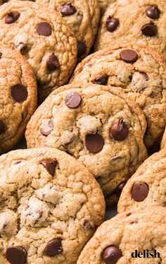 chocolate chip cookies piled on top of each other