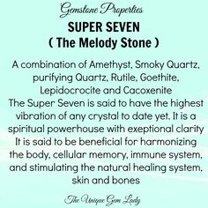 Super 7, melody stone Melody Stone Meaning, Super Seven Crystal Meaning, Super 7 Crystal Meaning, Crystal Knowledge, Super 7 Crystal, Crystal Healing Chart, Crystal Vibes, Crystal Properties, Crystal Guide