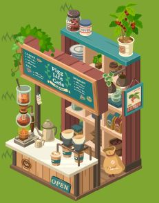 an illustration of a small store with plants on display