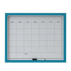 a dry erase board on a white background with blue trim around the edges and writing area