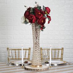 24inch Metallic Gold & Crystal Beaded Hurricane Floral Vase Centerpiece Wedding Centerpieces Vases, Crystal Wedding Centerpieces, Crystal Centerpieces Wedding, Centerpieces Vases, Parties Decorations, Wedding Vase Centerpieces, Vase Centerpiece, Crystal Centerpieces, Wedding Vases