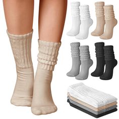 PRICES MAY VARY. Slouch Stacked Socks: our solid color crew socks are meticulously made with material composition of 70% cotton, 25% spandex, and 5% spandex; This blend ensures the slouch socks are lightweight, offer an ultimate level of comfort, epitomizes softness, and offer significant durability for long lasting wear, satisfying your daily needs Simple Solid Color Design: the package comes with 4 pairs of long tube socks, a range of 4 essential colors, white, beige, black, and gray; Our clas Slouch Socks Outfit, Stacked Socks, Slouch Socks, Sock Outfits, Color Crew, Neutral Aesthetic, Retro Designs, Tube Socks, Casual Socks