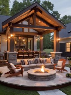 a fire pit sitting in the middle of a patio